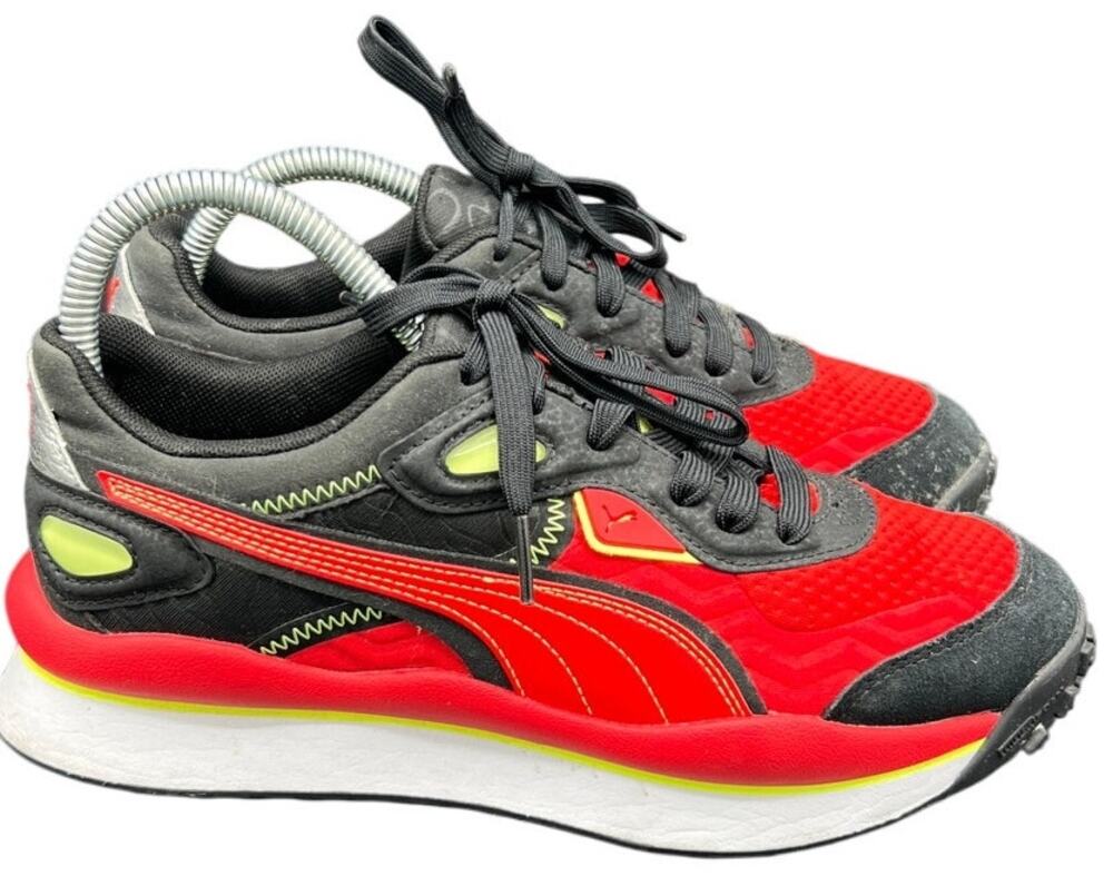 🔥 Puma Red Black Gray Neon Sneakers Women’s 6.5 – Bold Streetwear Style